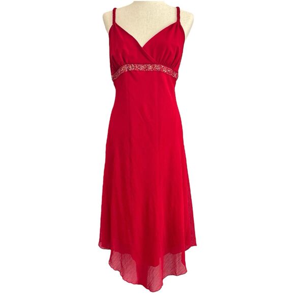 Bisou Bisou Red Babydoll Beaded Tango Dress 14 Beaded Chiffon Romantic Y2K Fairy - Picture 2 of 11
